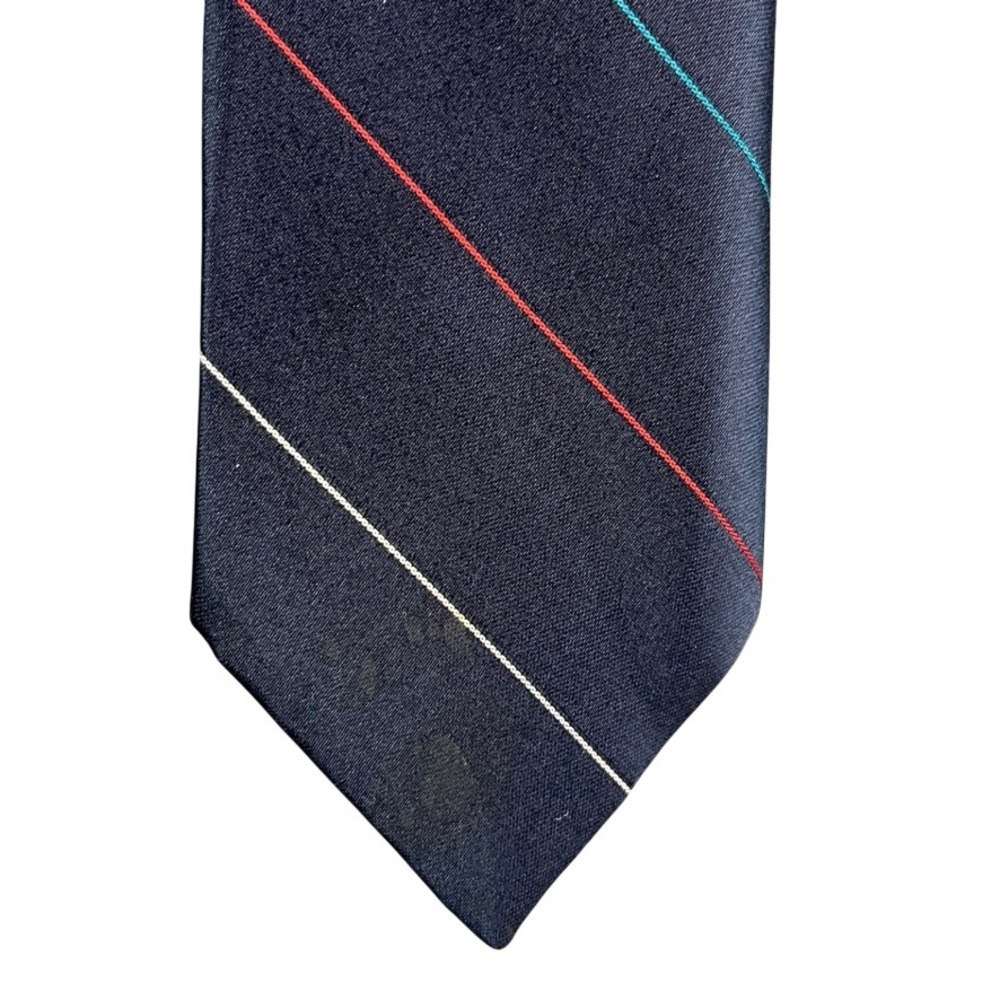Hennessy Couture Paris New York Navy Blue Multi Color Striped Silk Necktie